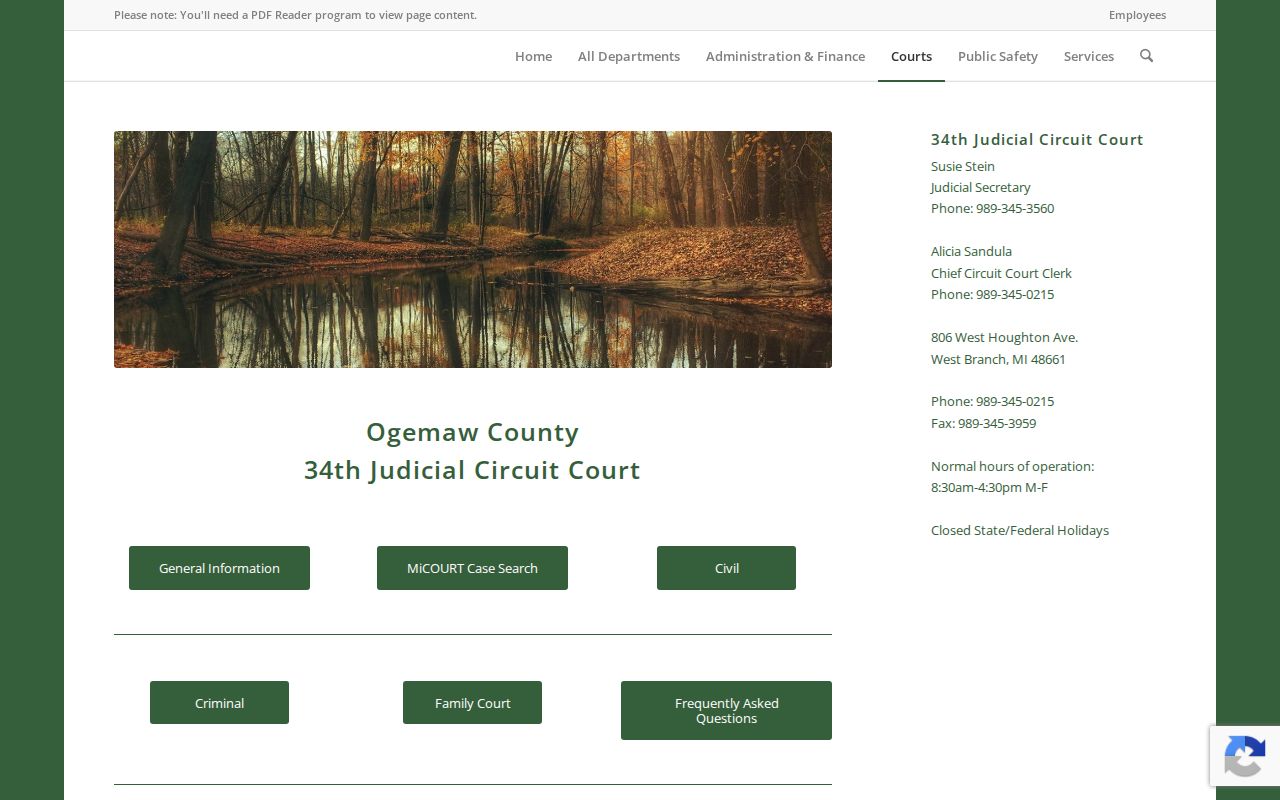Ogemaw County criminal docket Circuit Court navigation page