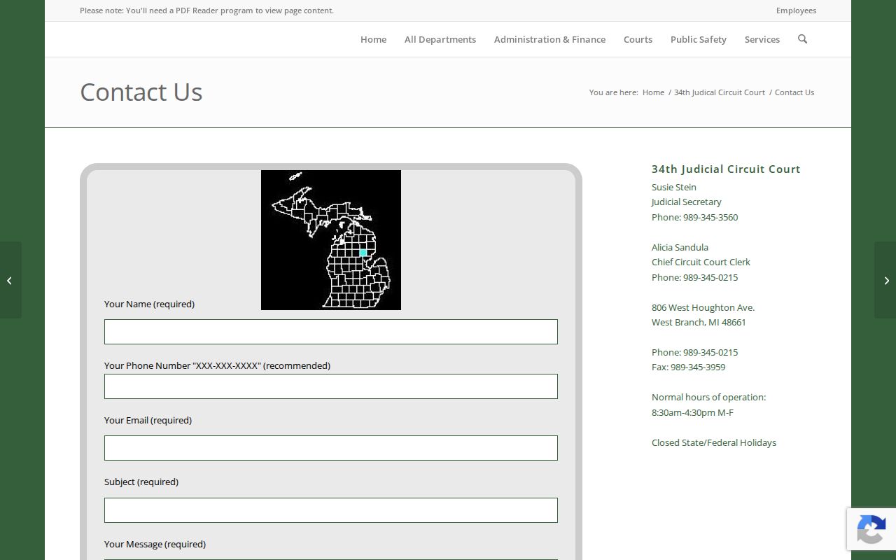 Ogemaw County criminal docket Circuit Court contact form fields