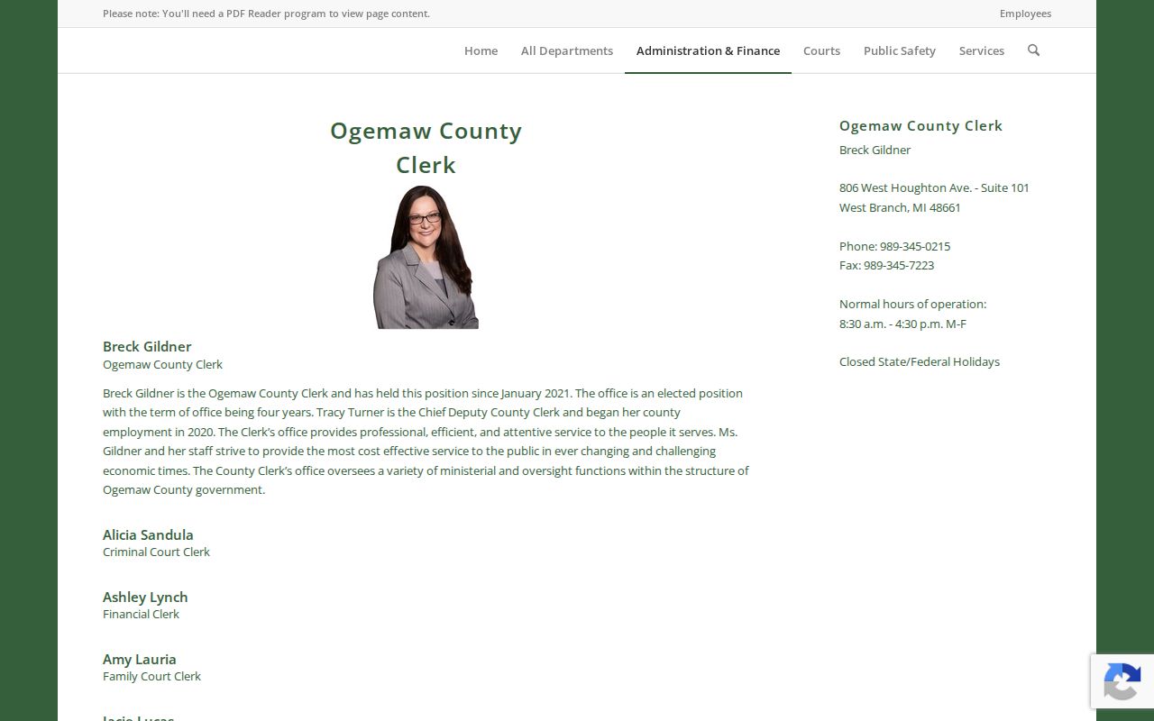 Ogemaw County court docket clerk and Circuit Court records access