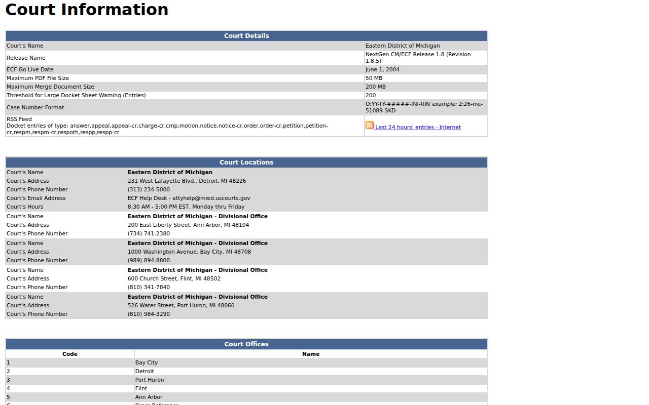Ogemaw County court docket federal case access through the Bay City court