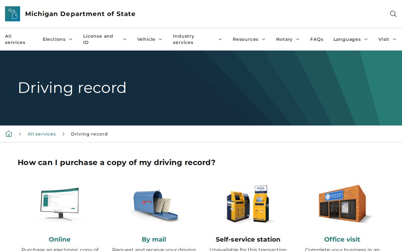 Michigan Secretary of State driving record page showing a record source separate from Ogemaw traffic court files